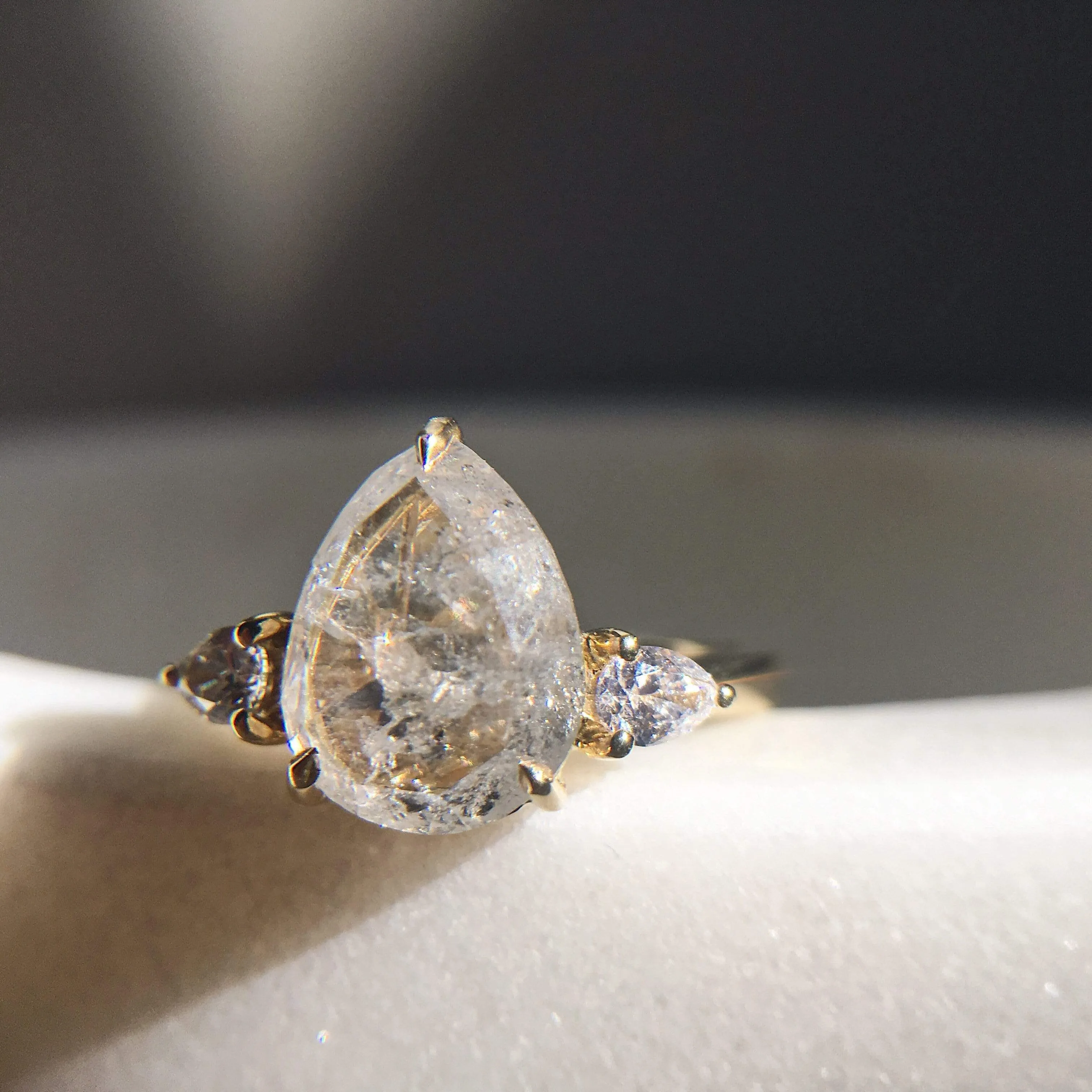 2.28ct Icy Salt and Pepper Diamond Pear Shape Engagement Ring, Luna Setting