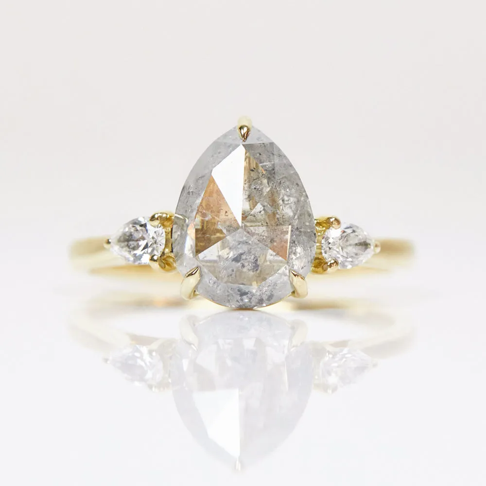 2.28ct Icy Salt and Pepper Diamond Pear Shape Engagement Ring, Luna Setting