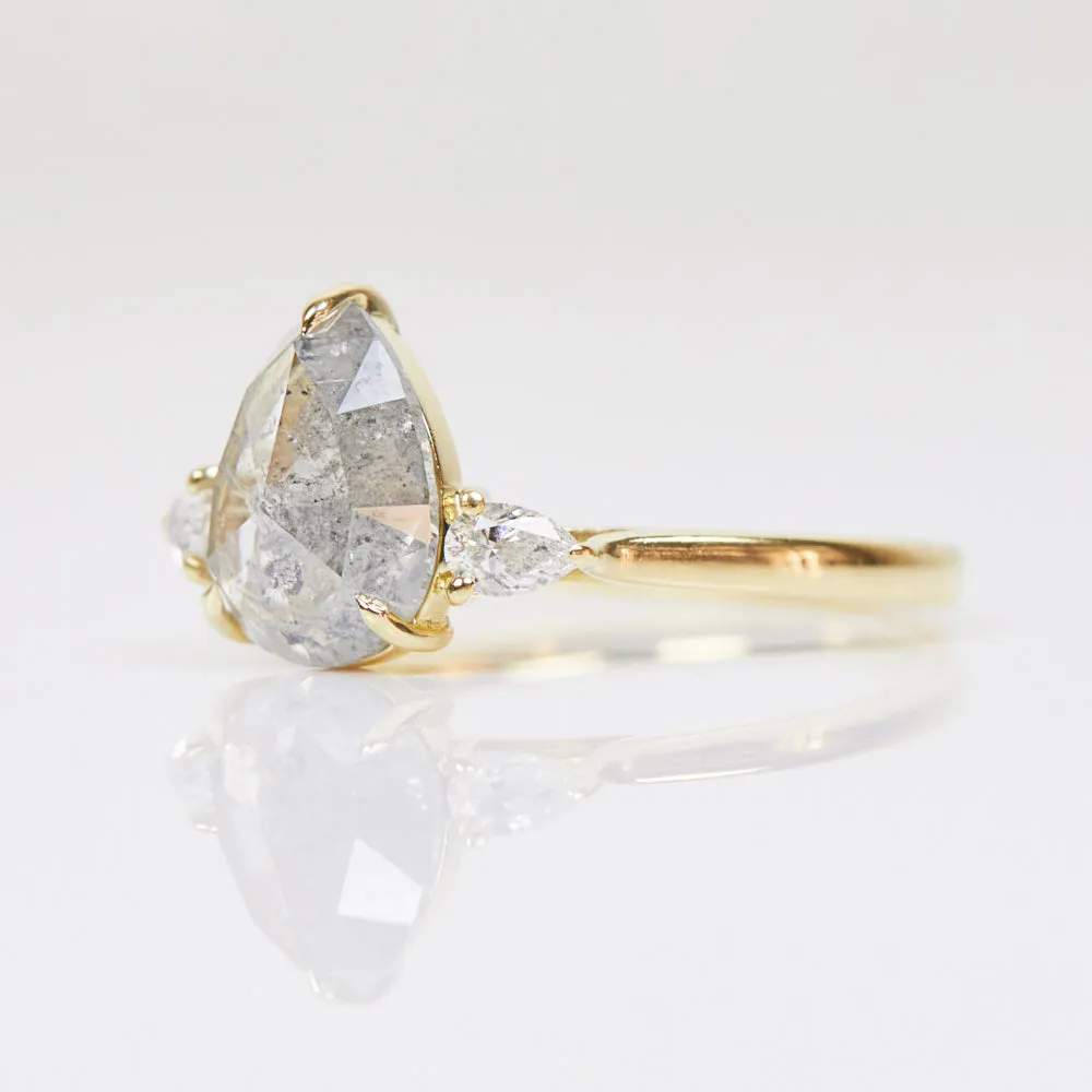 2.28ct Icy Salt and Pepper Diamond Pear Shape Engagement Ring, Luna Setting