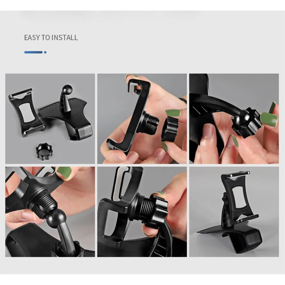 3 in 1 Car GPS Smartphone Holder: Dashboard / Visor Clamp   AC Grid Clip for Sharp AQUOS PHONE mini SH-M03 (2016) - Black