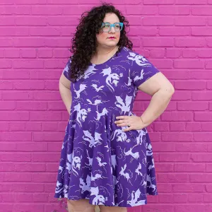 Adult "Purple Reign" Dragons Short Sleeve Super Twirler Dress with Pockets