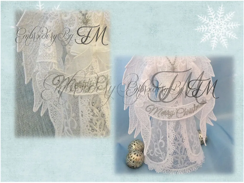 Angel 3D - Merry Christmas / The inscription on the ribbon is in four languages-English, French, German /5x7 hoop