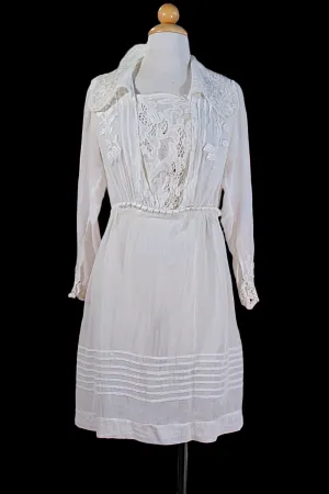 Antique Edwardian Lawn Dress, Vintage Lace Mini Dress S/M