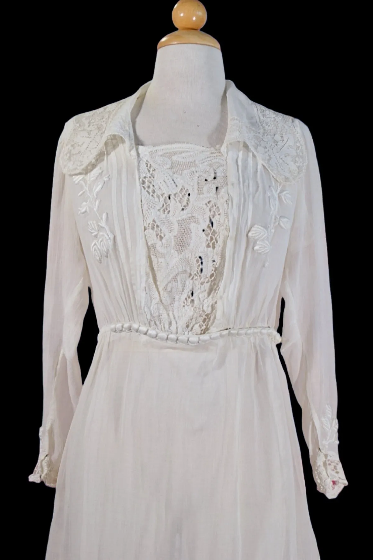 Antique Edwardian Lawn Dress, Vintage Lace Mini Dress S/M