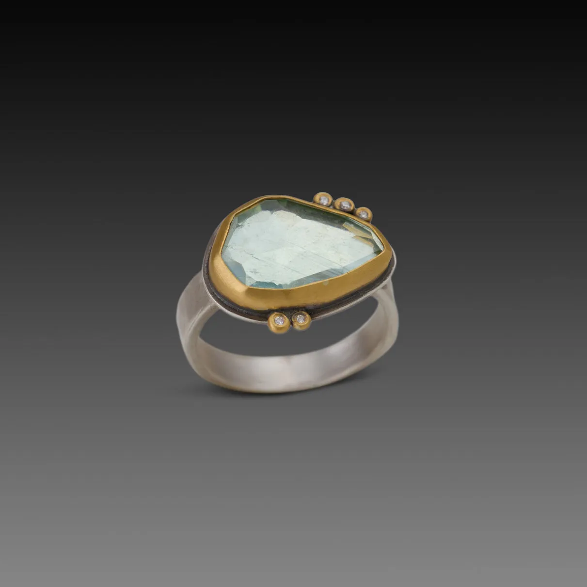 Aquamarine Ring with Five Diamonds