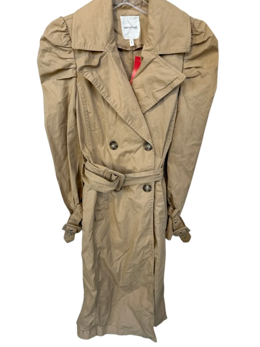 Avec Les Filles Size XS Khaki Cotton Long Sleeve Belted Buttons Trench Coat