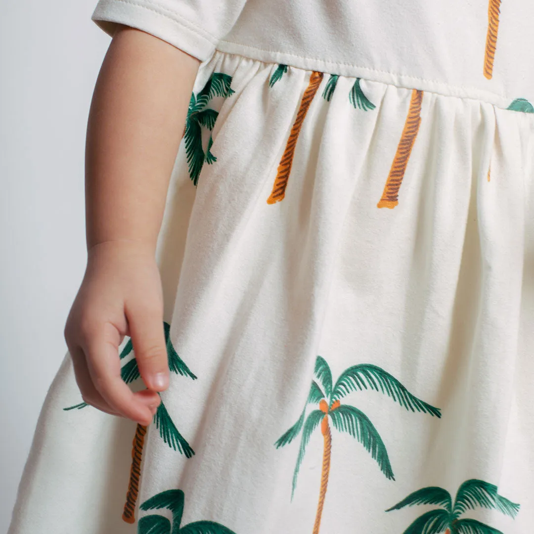 Baby Girls Organic Steph Dress - Cream Palm Trees