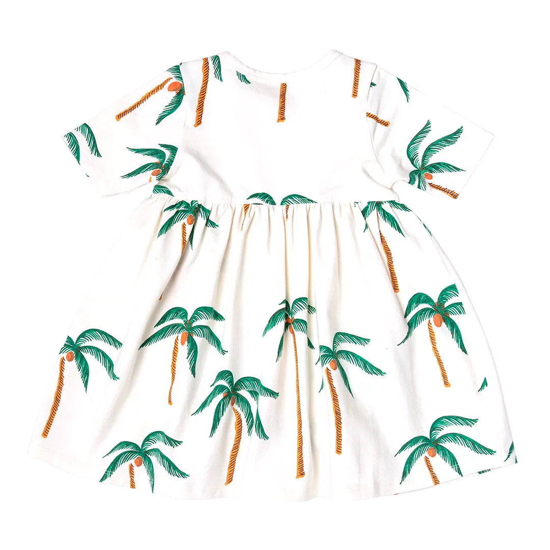 Baby Girls Organic Steph Dress - Cream Palm Trees