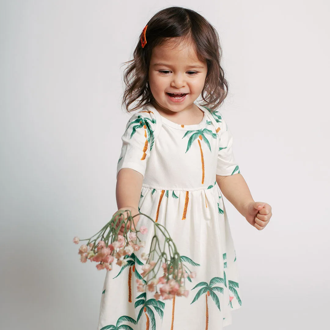 Baby Girls Organic Steph Dress - Cream Palm Trees