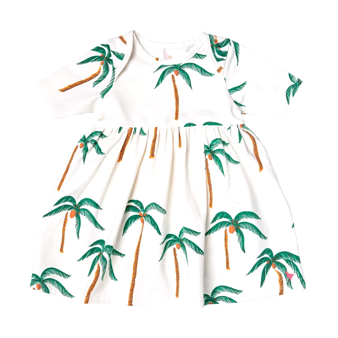 Baby Girls Organic Steph Dress - Cream Palm Trees