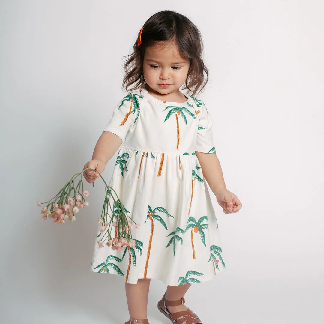 Baby Girls Organic Steph Dress - Cream Palm Trees