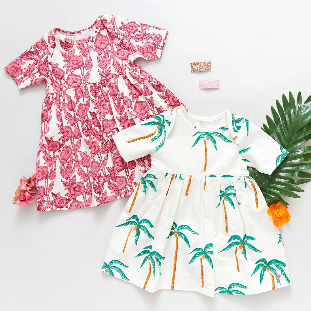 Baby Girls Organic Steph Dress - Cream Palm Trees