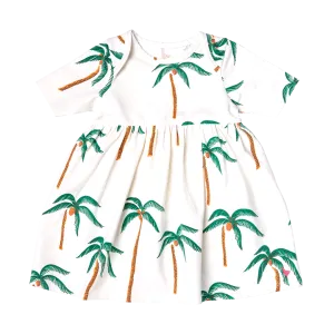 Baby Girls Organic Steph Dress - Cream Palm Trees
