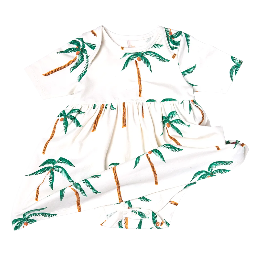 Baby Girls Organic Steph Dress - Cream Palm Trees