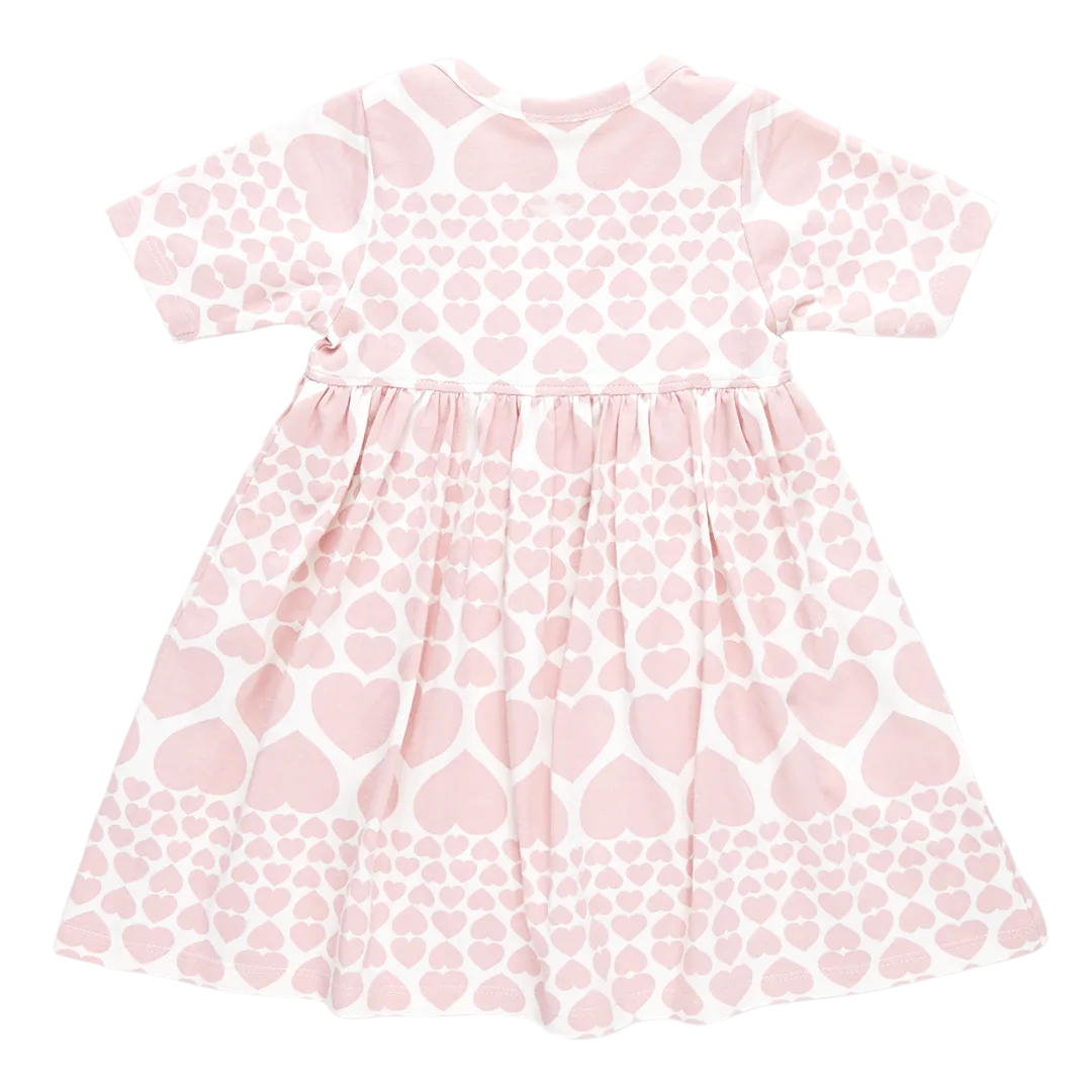 Baby Girls Organic Steph Dress - Pink Cascading Hearts