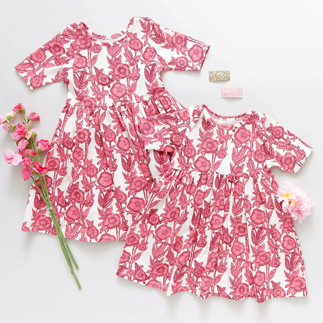 Baby Girls Organic Steph Dress - Pink Stem Floral