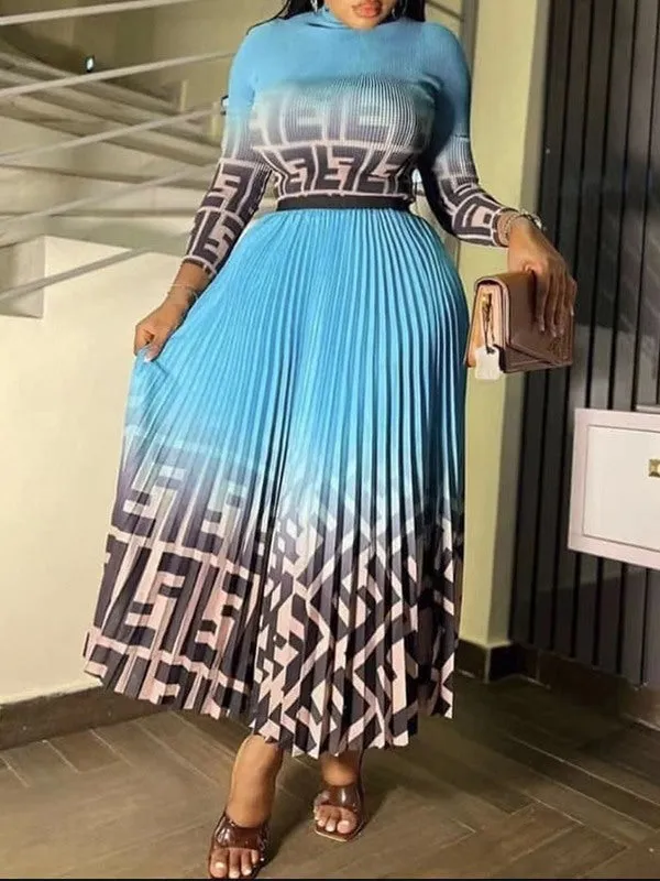 Beautiedoll Printed Top & Pleated Skirt Set