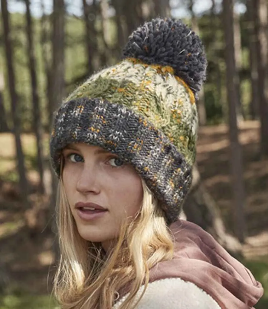 Beechfield Corkscrew Pom Pom Beanie | Autumn Moss