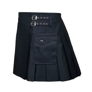 Black Women Utility Kilt With Cargo Pockets