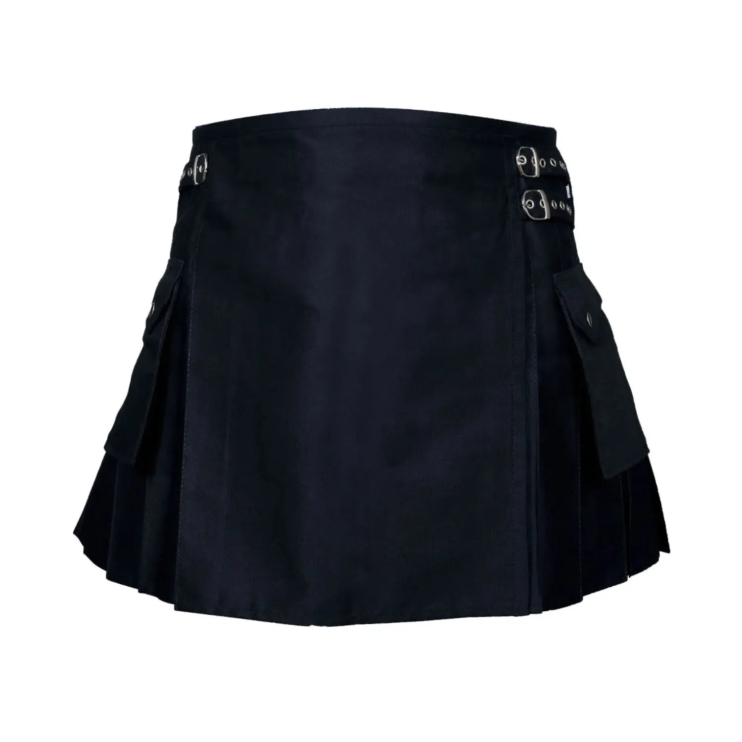 Black Women Utility Kilt With Cargo Pockets