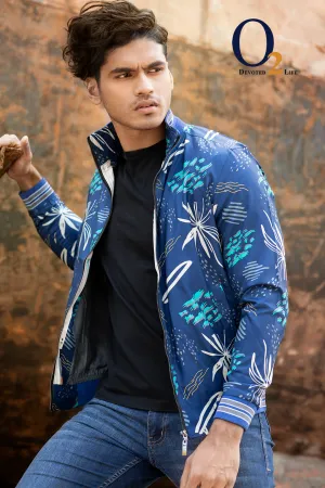 Blue Print High Neck Jacket