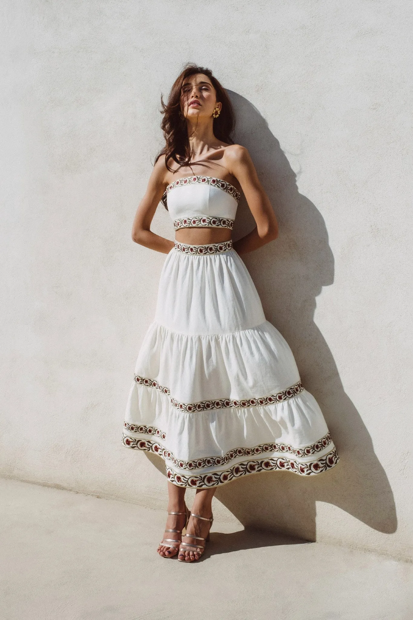 Carnation Ruffle Skirt - Ivory & Red