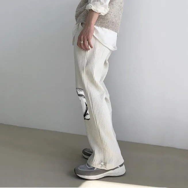 Casual corduroy art print street trousers