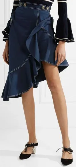 Cold-Shoulder Striped Sweater and Asymmetric Ruffled Skirt *Low Stock*
