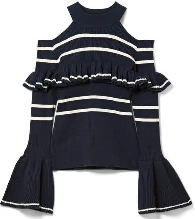 Cold-Shoulder Striped Sweater and Asymmetric Ruffled Skirt *Low Stock*