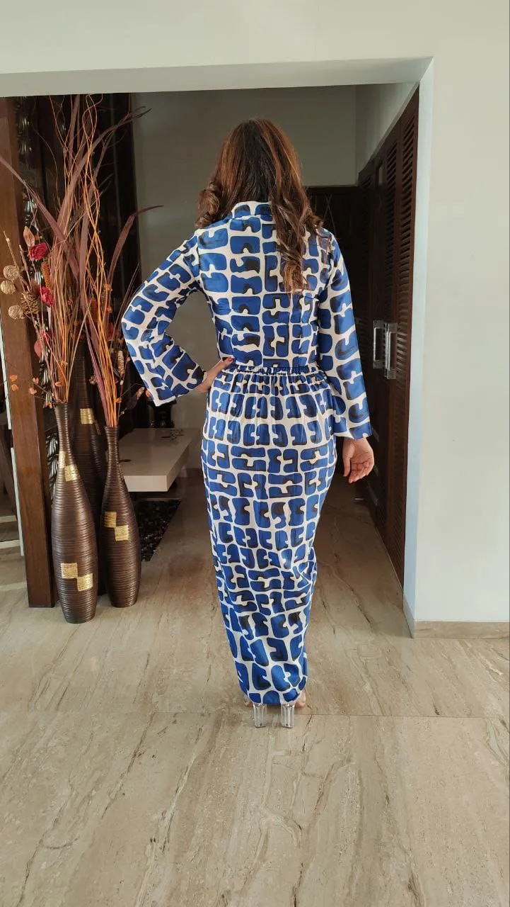 Cube Blue Dhoti Skirt Jacket Coord Set
