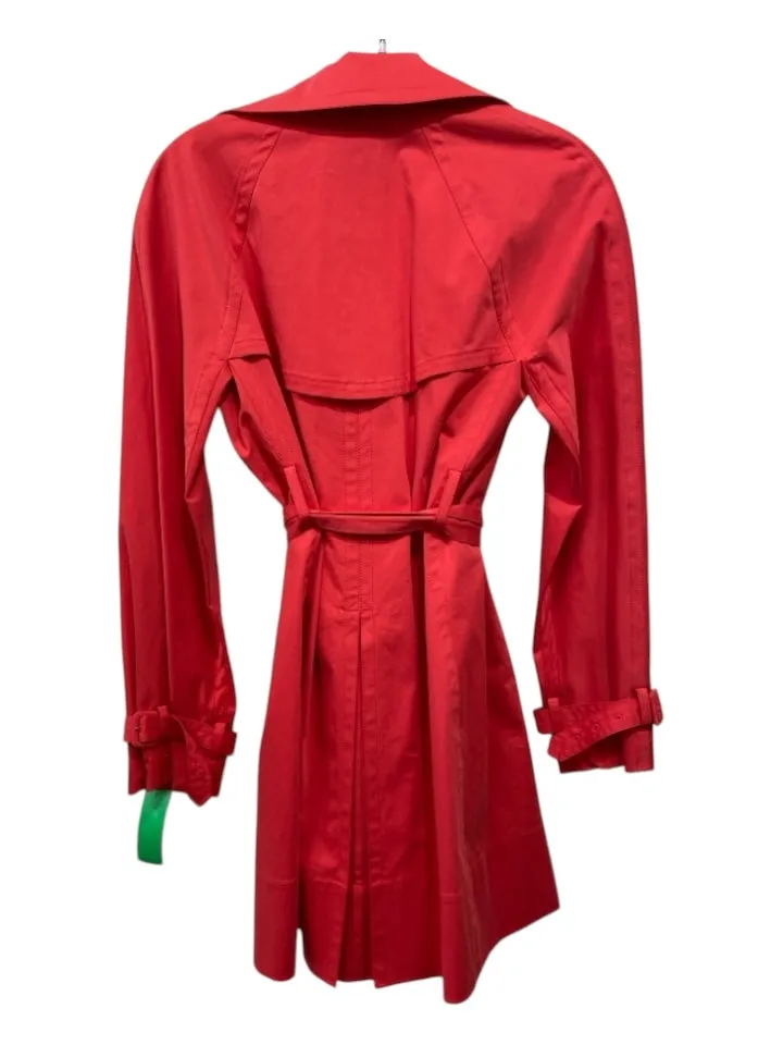 DKNY Size S Red Cotton Blend Wrap Trench Knee Length Coat