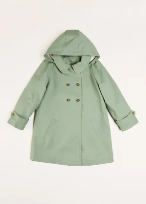 Double Breasted Coat with Detachable Hood in Green (18mths-10yrs)