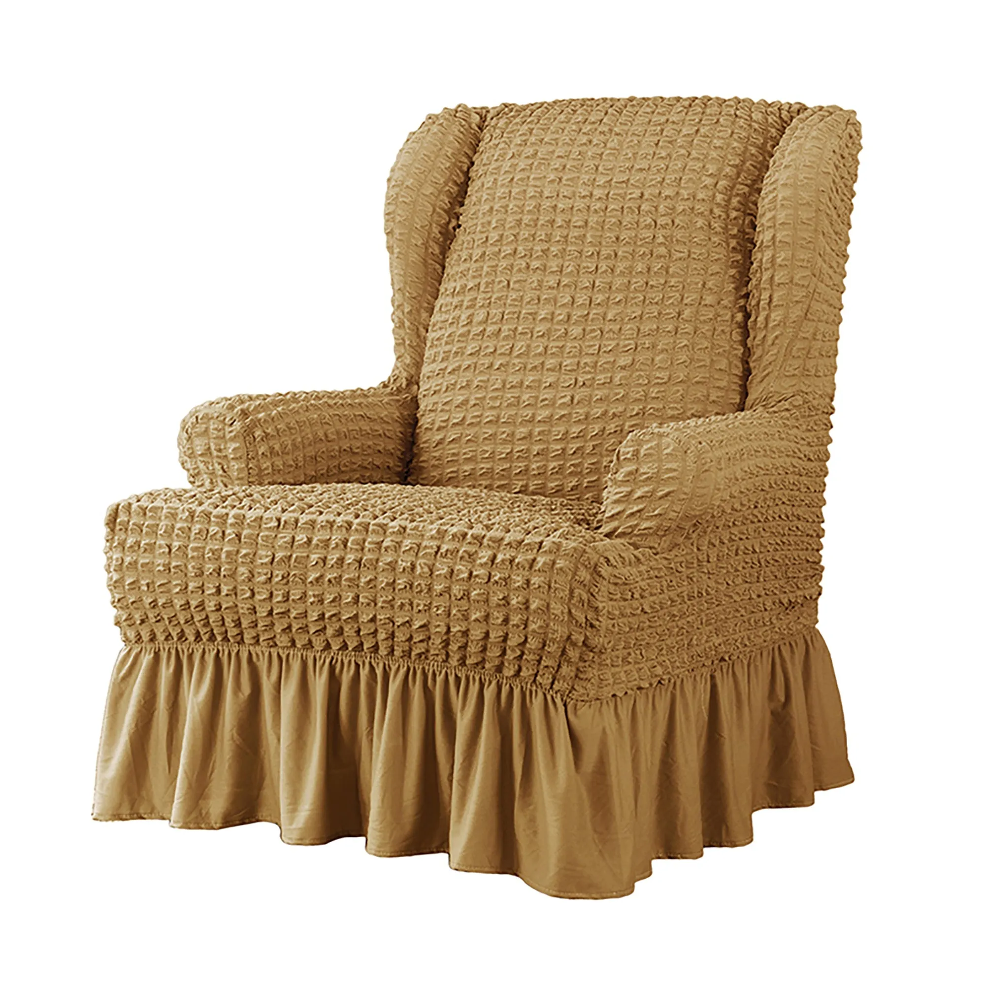 Elastic Wingback Armchair Cover with Skirt