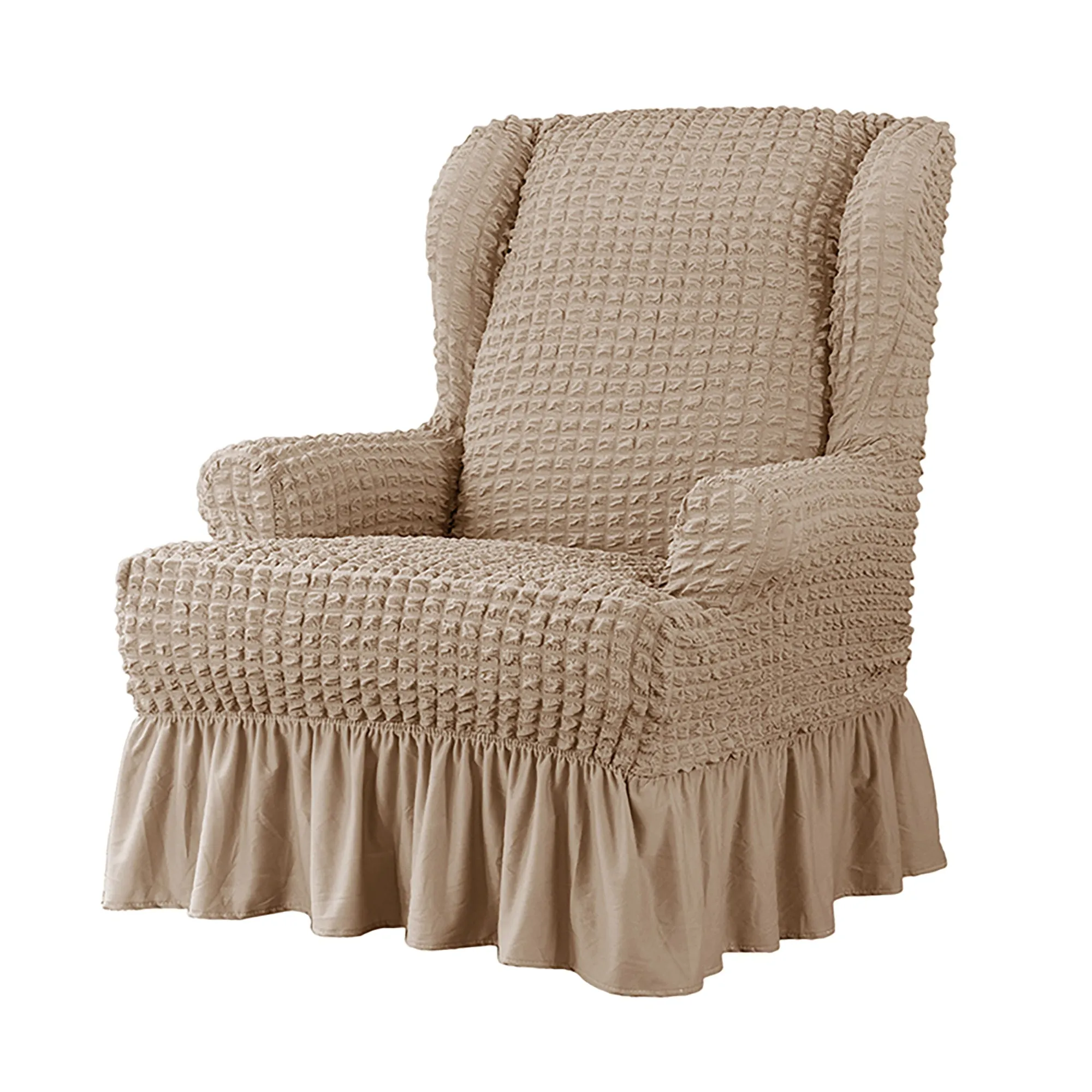 Elastic Wingback Armchair Cover with Skirt