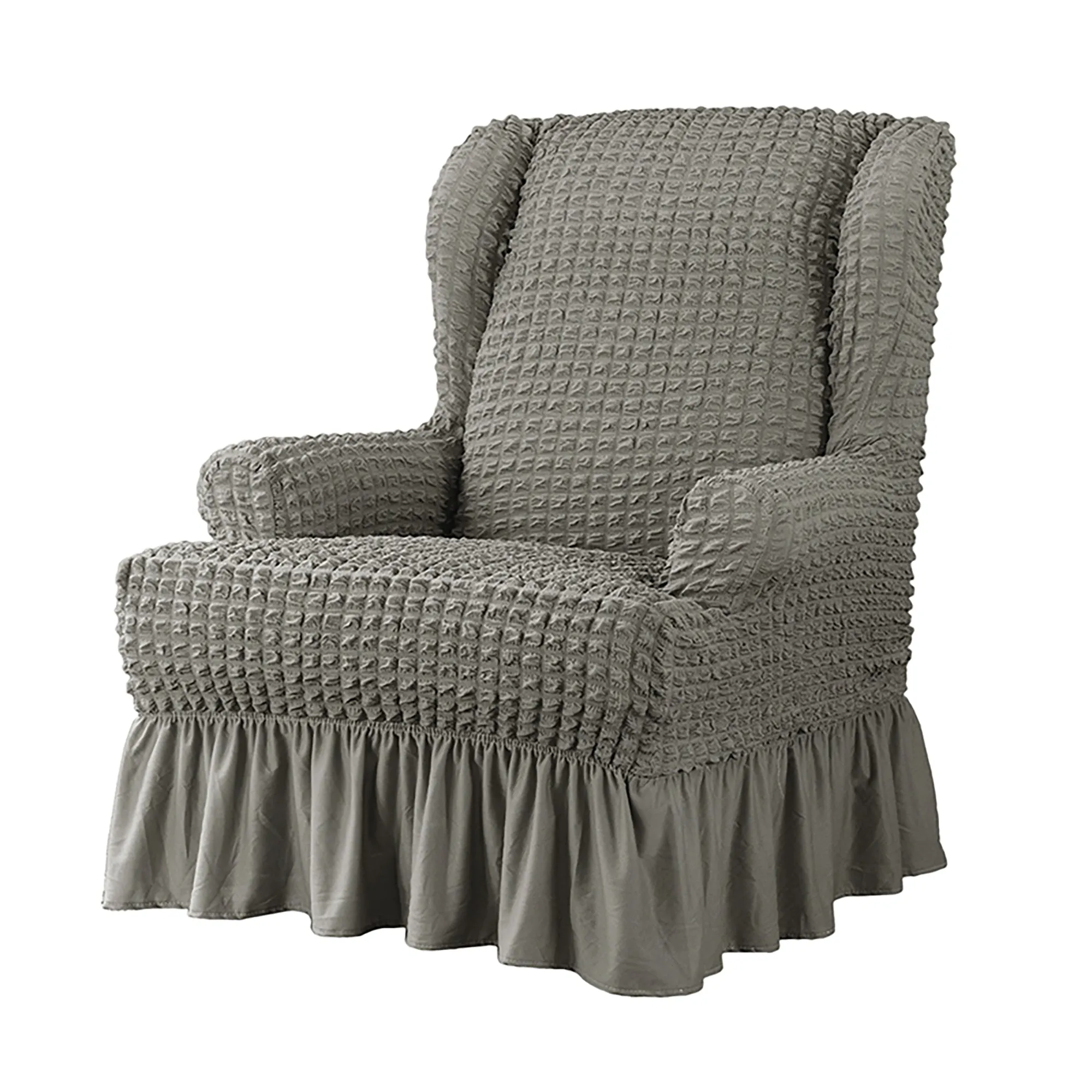 Elastic Wingback Armchair Cover with Skirt