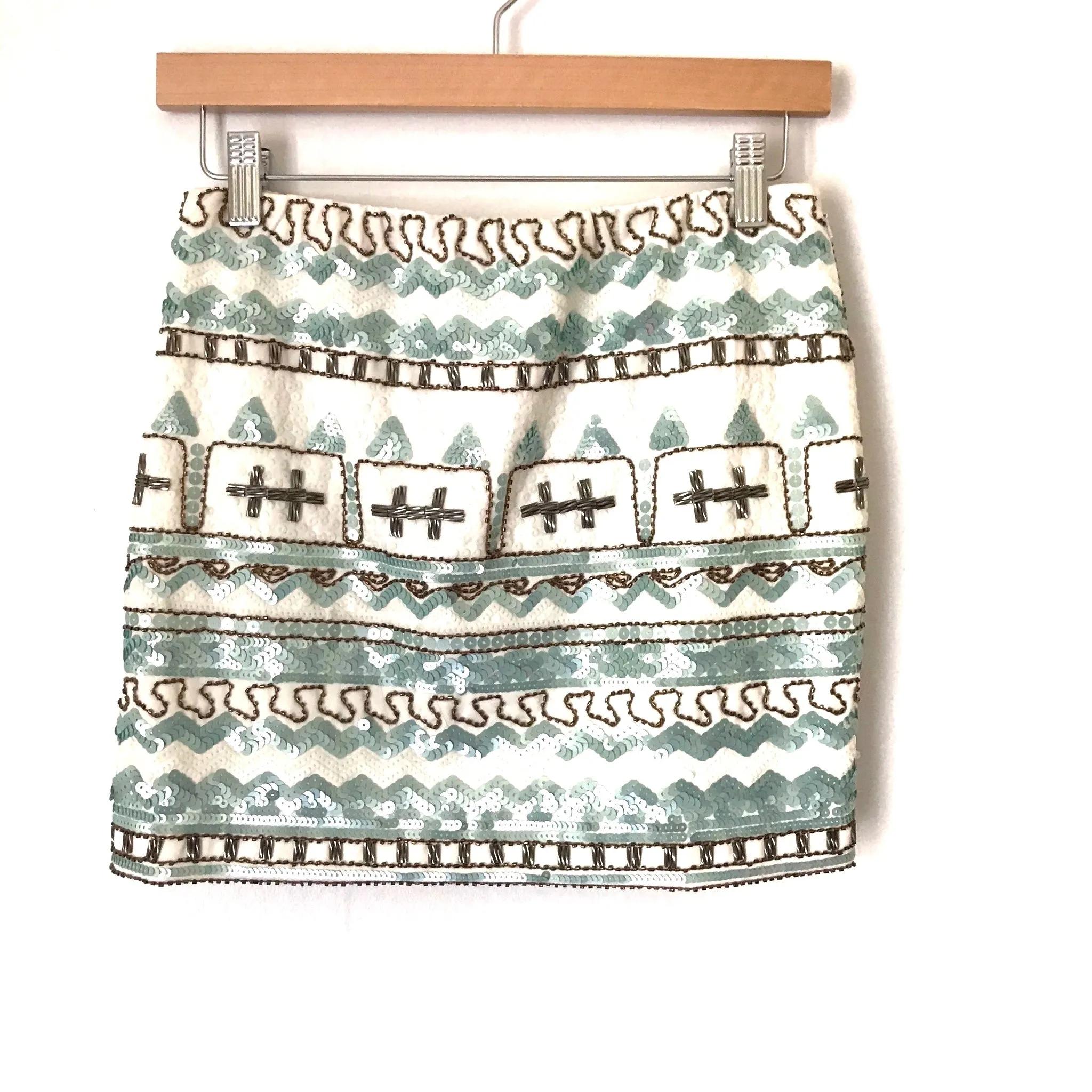 English Rose Sequins and Beaded Elastic Waistband Mini Skirt- Size S