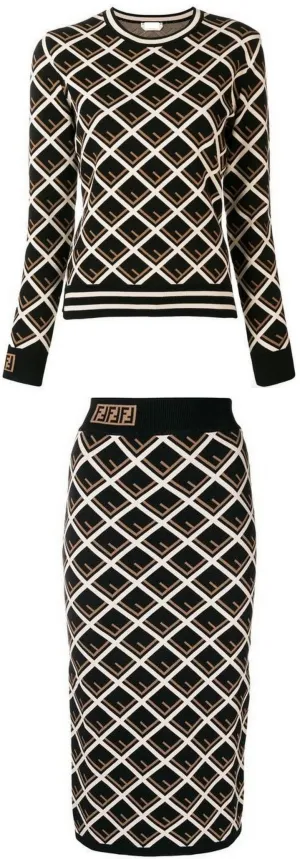 FF Logo Knit Sweater and Skirt Set