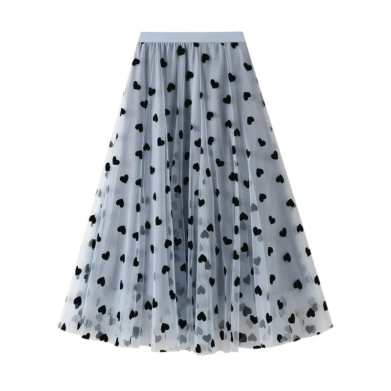 French Style High Waist Midi Skirt Fluffy Mesh Skirt 754