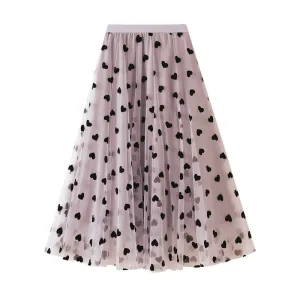 French Style High Waist Midi Skirt Fluffy Mesh Skirt 754