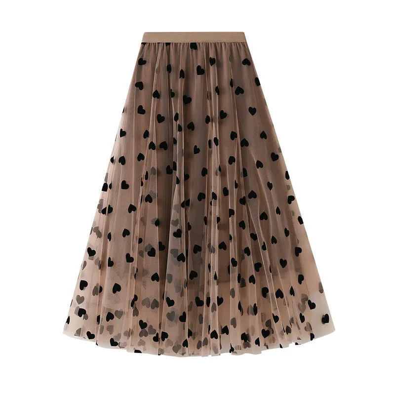 French Style High Waist Midi Skirt Fluffy Mesh Skirt 754