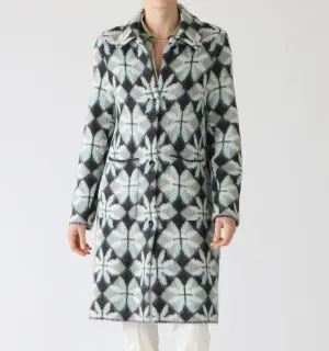 Frozen Sage Heartfoil Patterned Wool Blend Coat