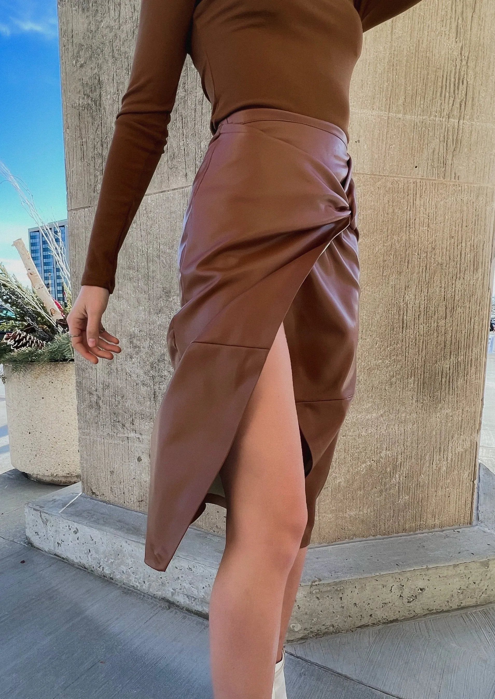 Geneva Toffee Leather Skirt