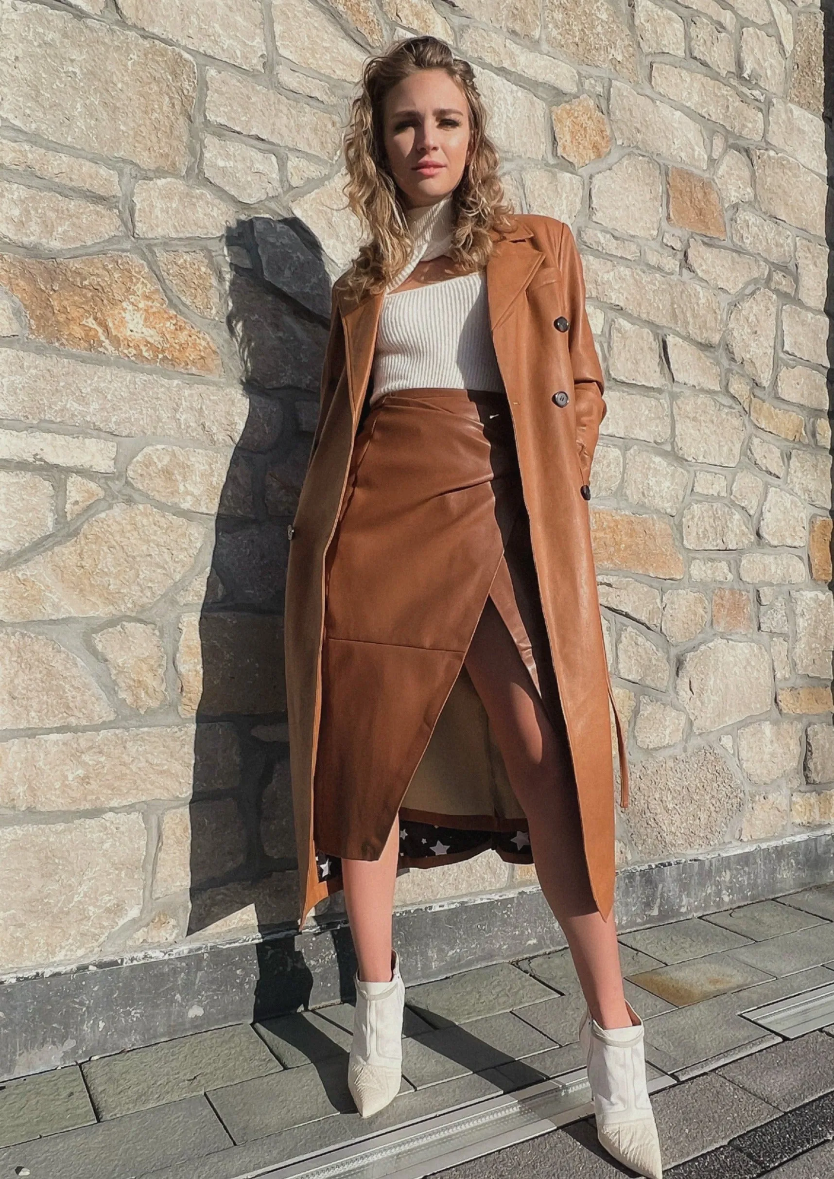 Geneva Toffee Leather Skirt
