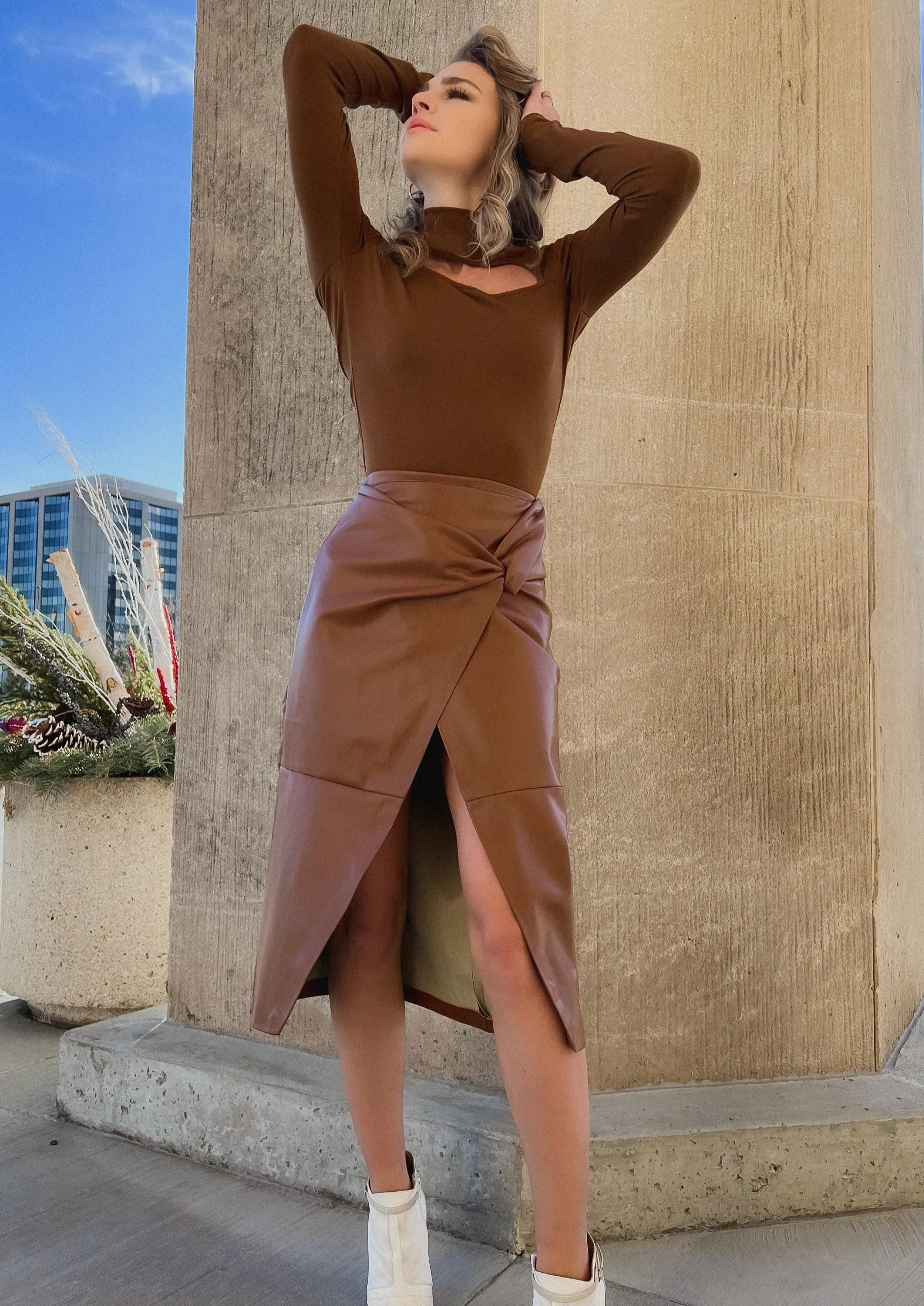 Geneva Toffee Leather Skirt