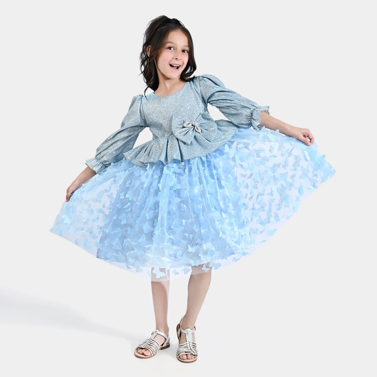 Girls Moonlight Fancy Frock Butterfly-LIGHT BLUE