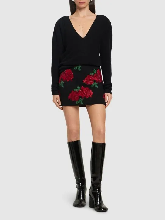 Giuseppe Di Morabito   Rose jacquard wool knit mini skirt 