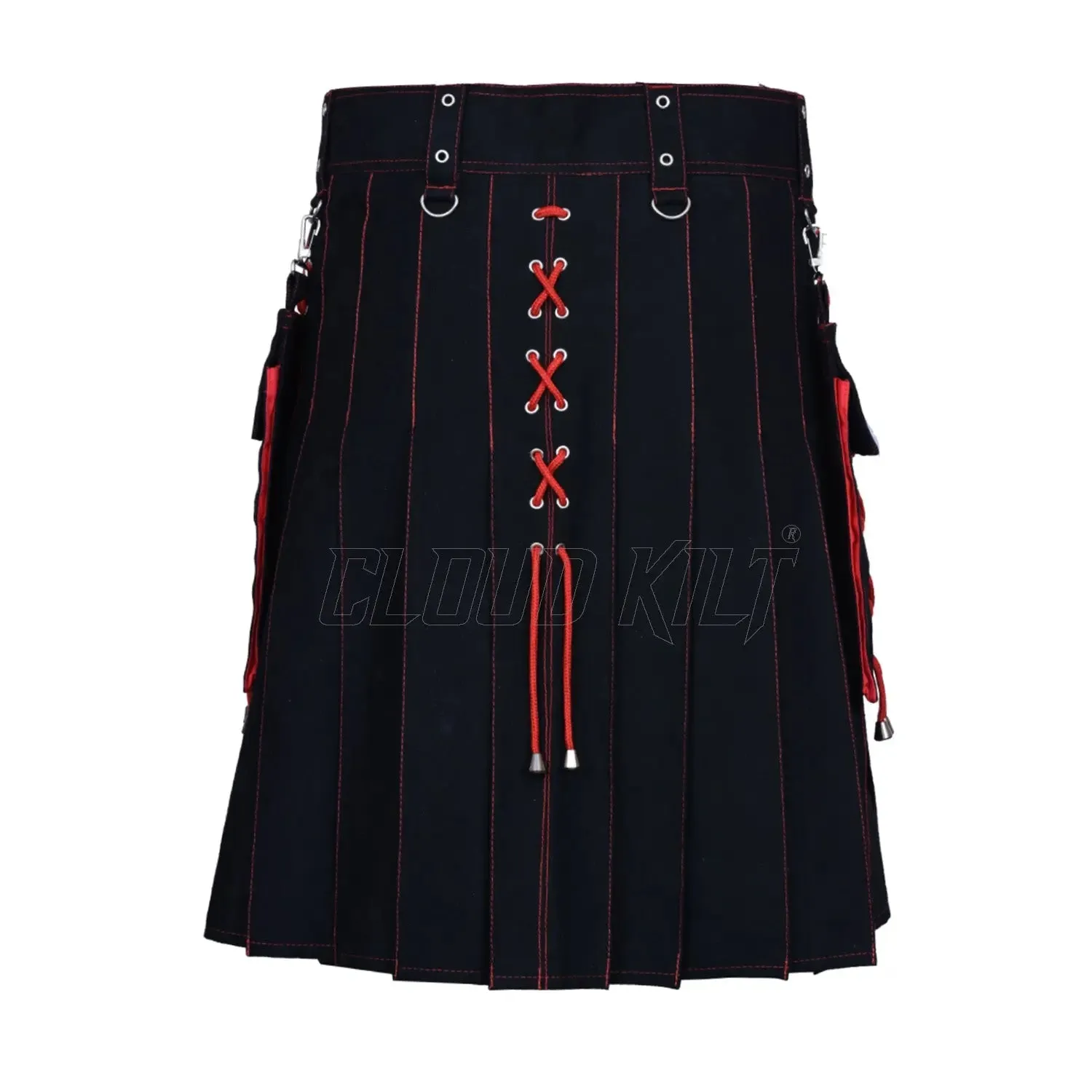 Hybrid Black and Red Utility Kilt For Men