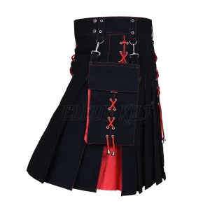 Hybrid Black and Red Utility Kilt For Men