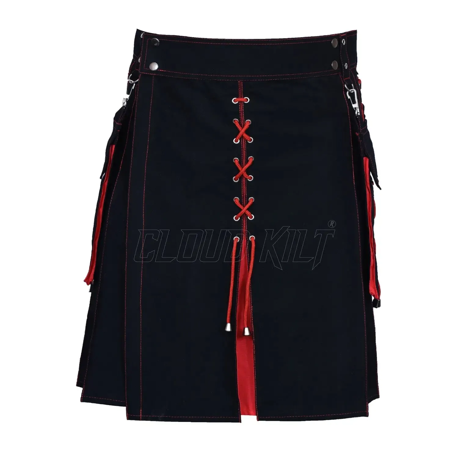 Hybrid Black and Red Utility Kilt For Men