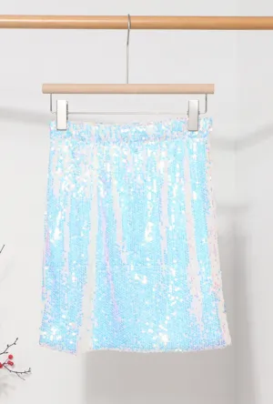 Iridescent Silver Blue Sequin Midi Skirt
